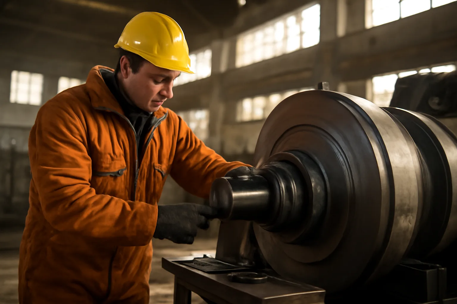 Millwright checking shaft alignment in an Alaska industrial facility