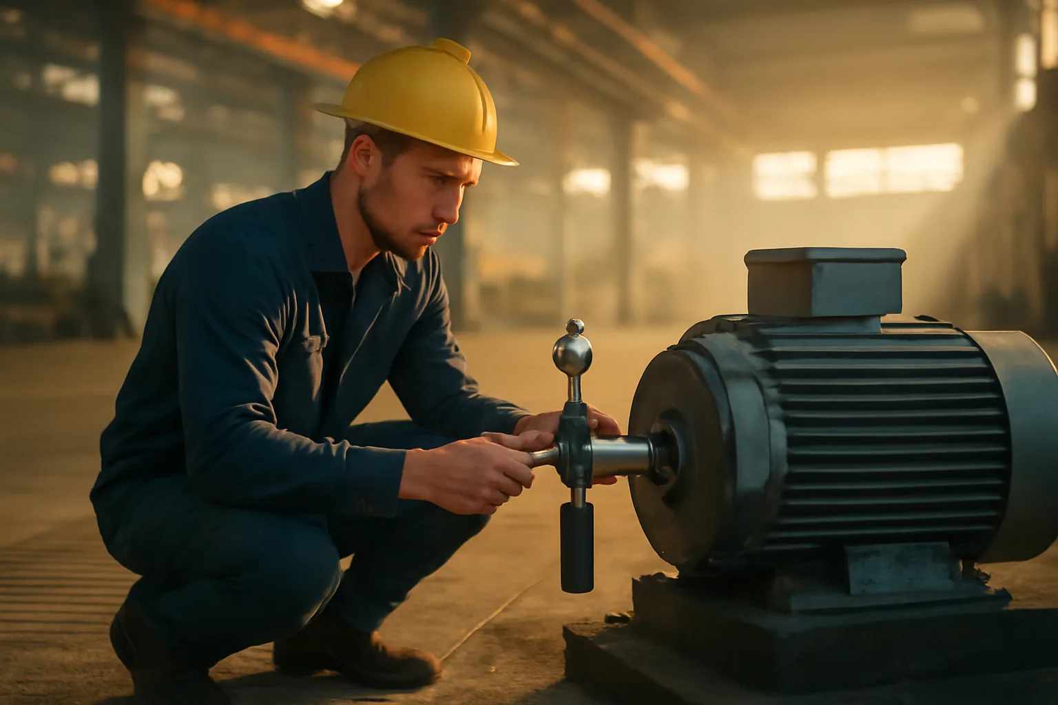 Millwright checking a motor coupling on a Florida plant floor
