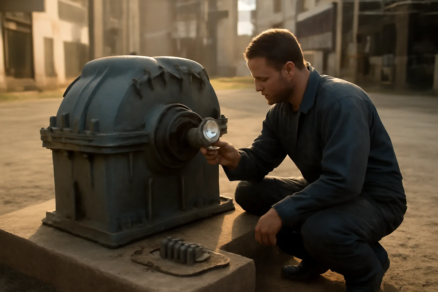 Millwright aligning a gearbox coupling in a Georgia mill