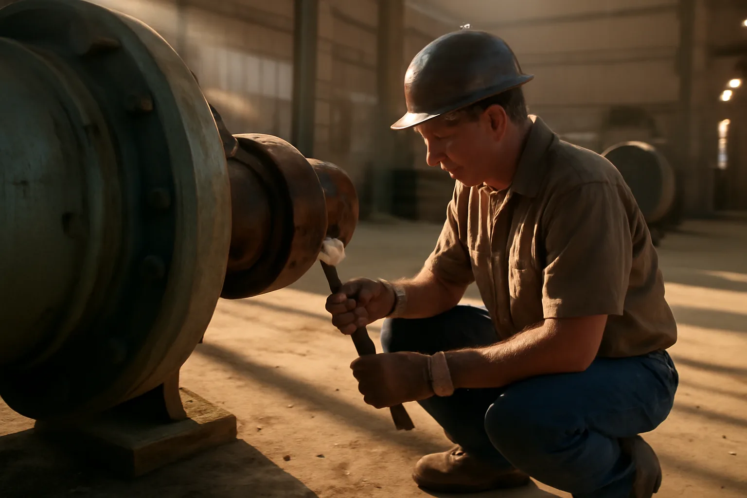 Millwright checking a coupling on an Arizona plant floor