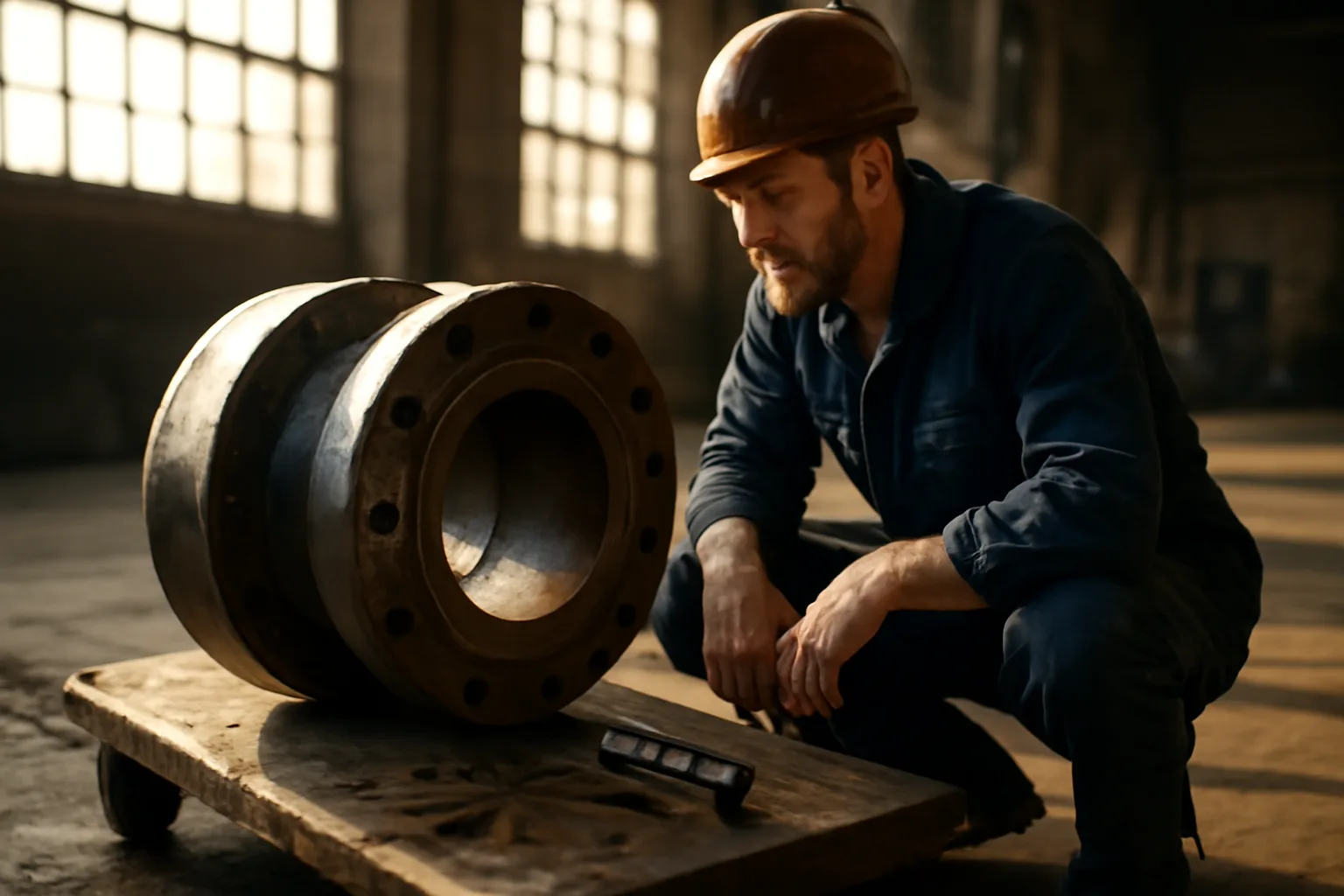 Millwright checking machinery alignment on a California factory floor