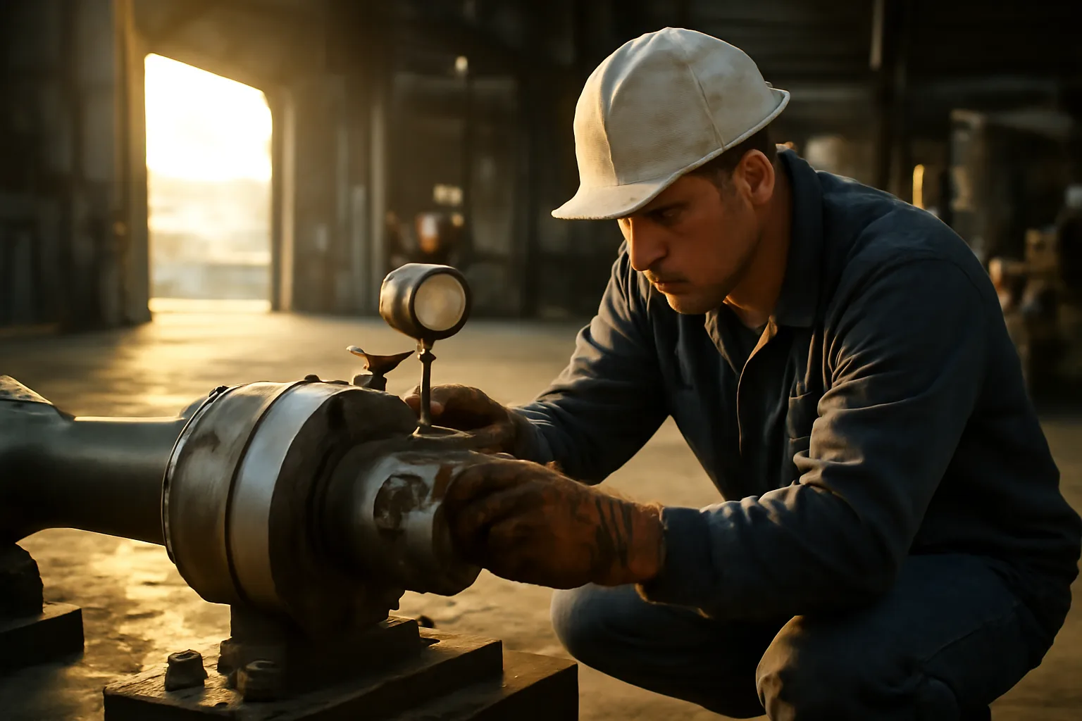 Millwright checking a coupling in a Florida industrial plant