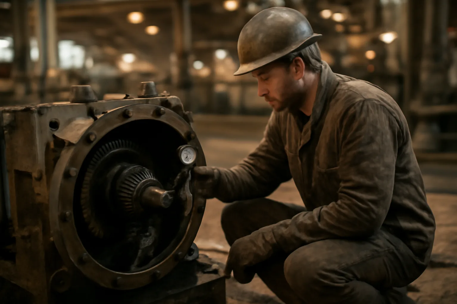 Millwright aligning a gearbox on a Georgia mill floor