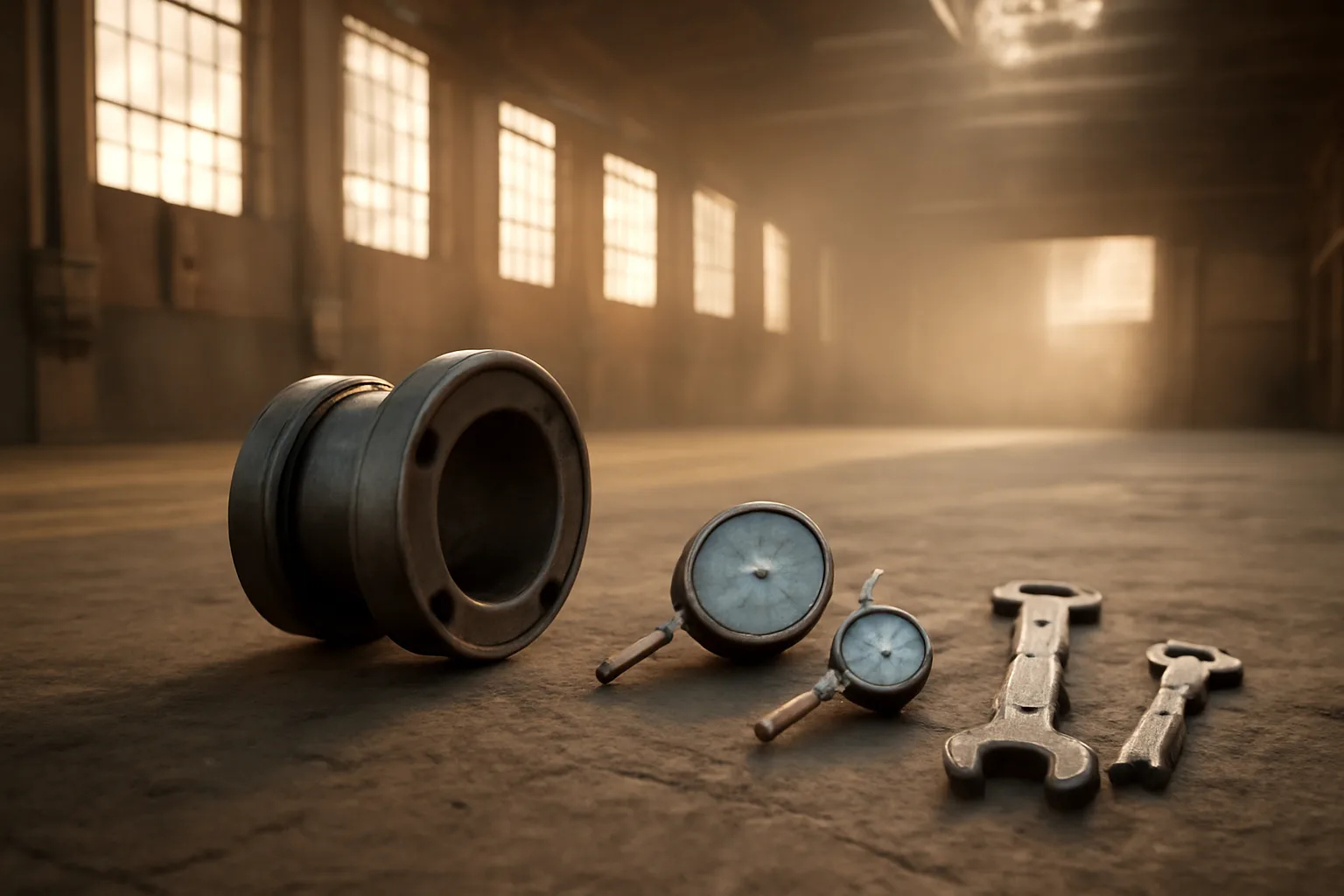 Millwright tools on concrete in an Arizona industrial plant