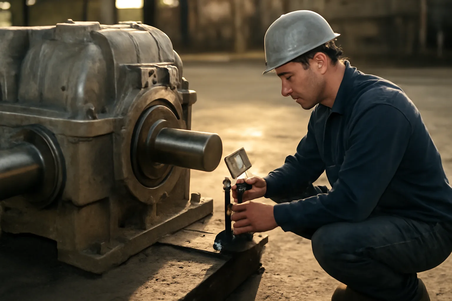 Millwright aligning a coupling on a Colorado plant floor